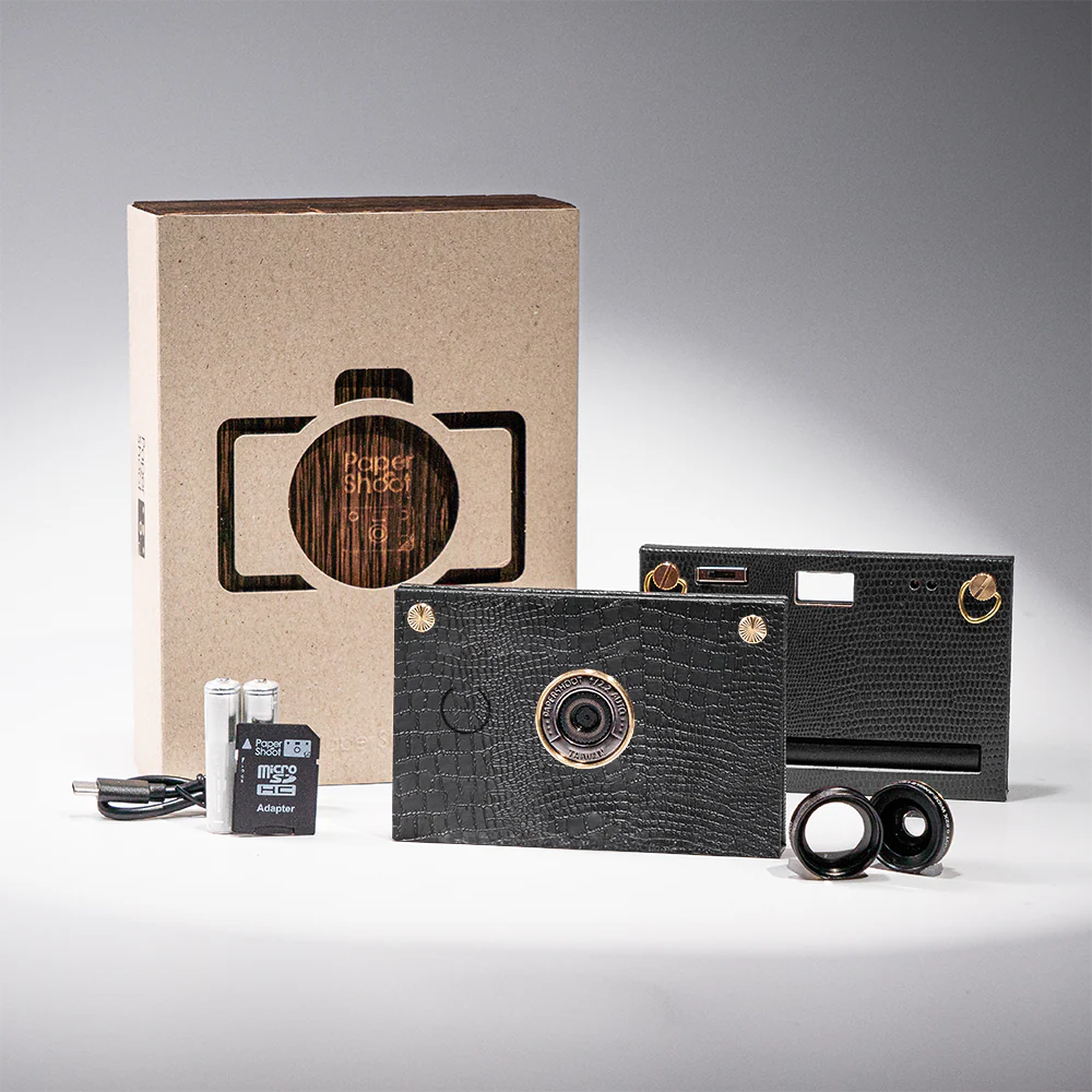 Coffret appareil photo - Coque texture cuir - Noir
