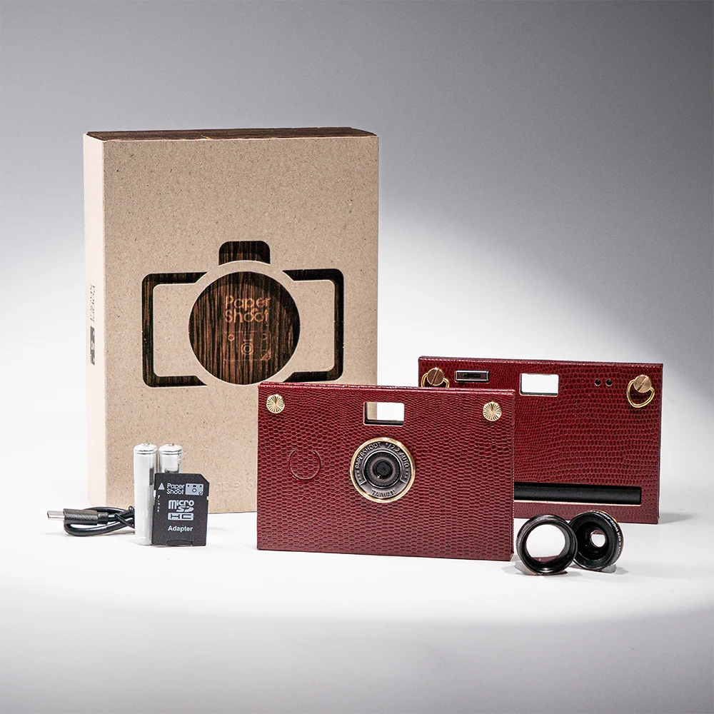 Coffret appareil photo - Coque texture cuir - Rouge bordeaux