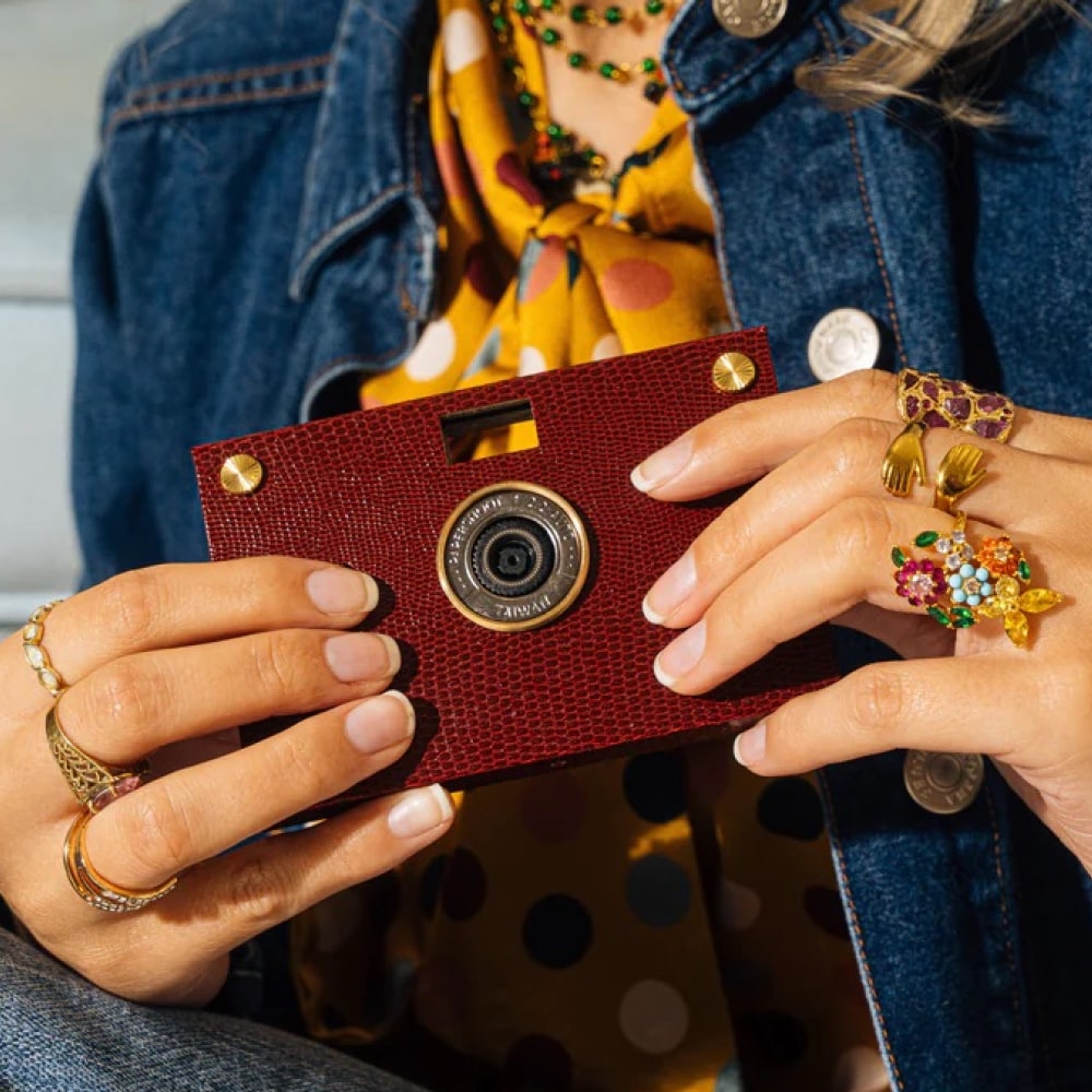 Camera Bundle - Leather Texture Case - Burgundy Red