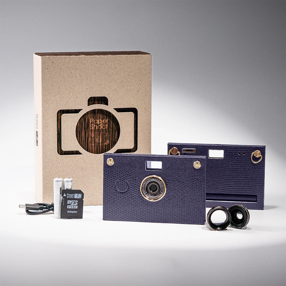 Coffret appareil photo - Coque texture cuir - Bleu nuit